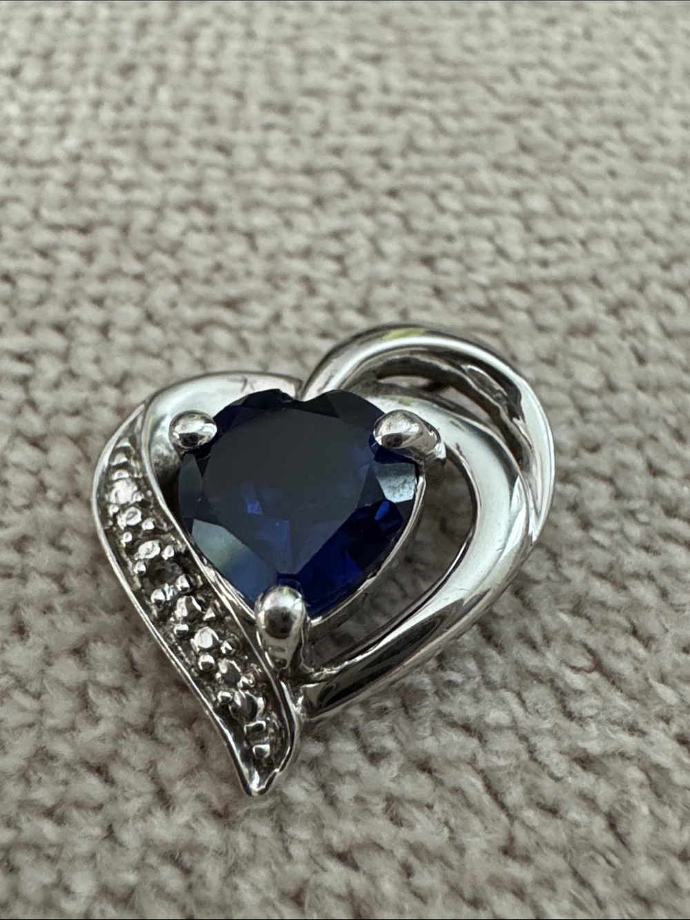 Lab Made Blue Sapphire Heart on Sterling Silver Pendant